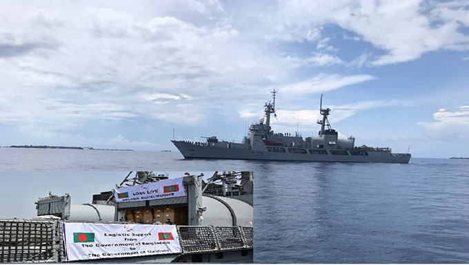 Bangladesh Navy has sent one ship to Maldives as goodwill gesture of friendship with 100 metric tons of food and healthcare items for the people of Maldives