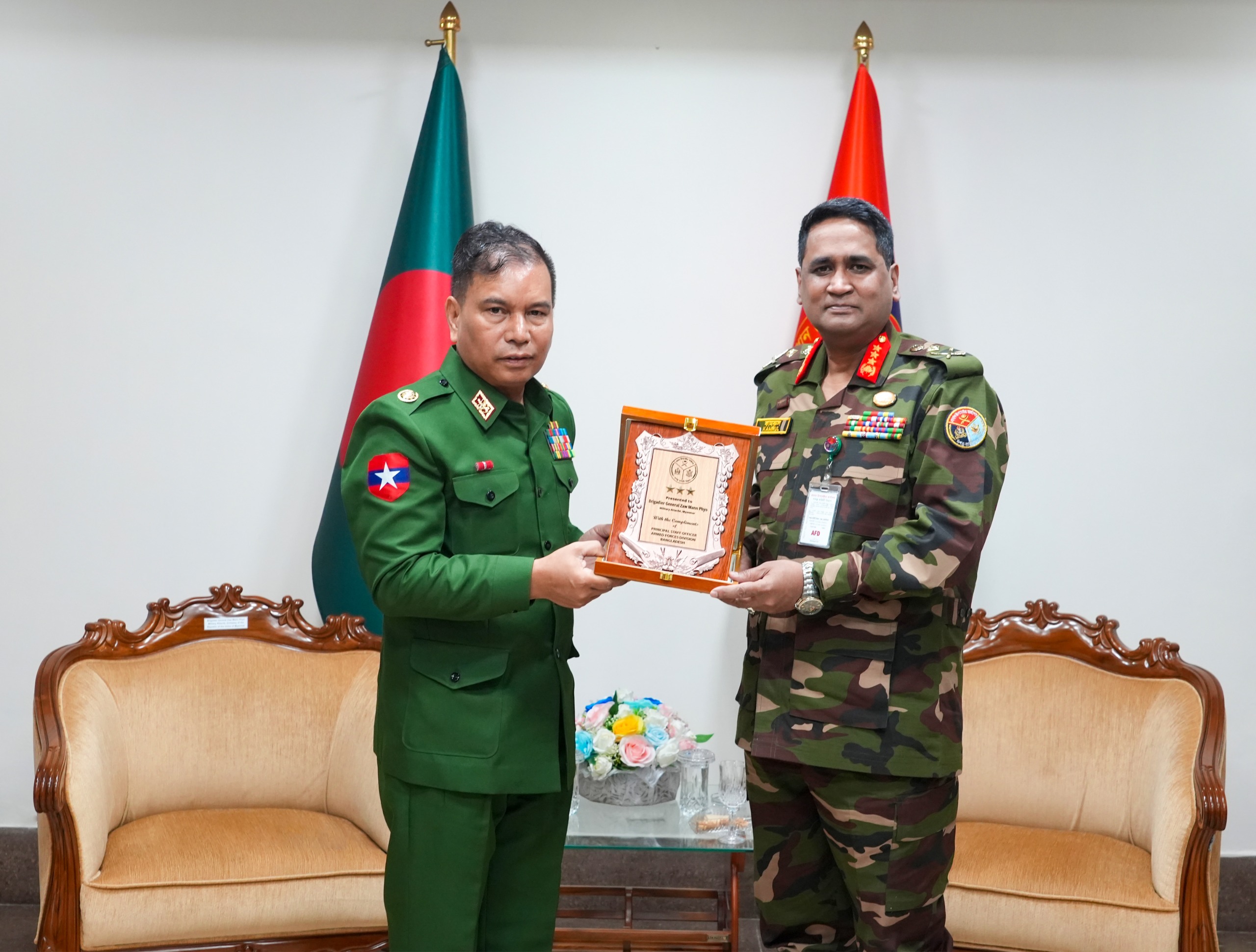 Call On’ between Brigadier General Zaw Mann Phyo, newly Appointed Military, Naval and Air Attaché of the Republic of the Union of Myanmar to Bangladesh and Principal Staff Officer (PSO), Armed Forces Division (AFD)